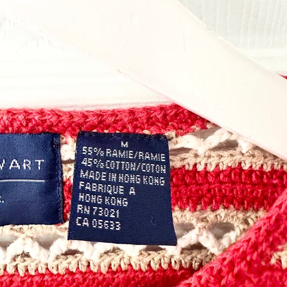 Catherine Stewart Belle Pointe Red Beige Stripe Open Hand Knit Vintage Cardigan - Picture 4 of 9